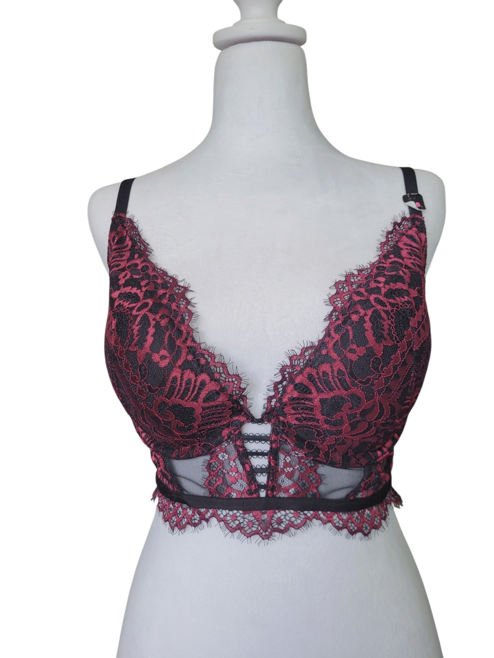 La SENZA Beyond Sexy Burgundy and Black Longline Lace Bra 36D
